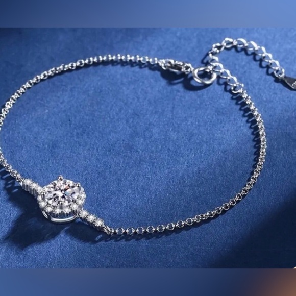 Moissanite Bracelet 1 CT Center Stone 925 Sterling Silver Platinum Plated Chain - Picture 4 of 14